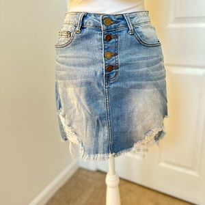 Y2K Preppy Distressed Mini Skirt in Medium Blue Wash sz M